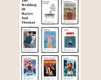 Movie Poster Wedding Table Plan: Bespoke Illustrated Film Seating Chart