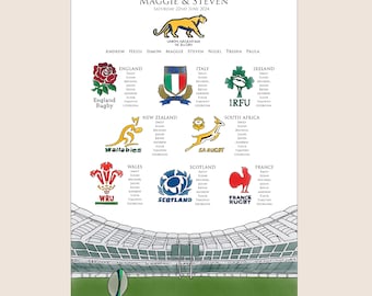 Illustrated Rugby Wedding Table Plan | Rugby Seating Plan |, Bespoke Rugby Wedding Table Plan | Sport Wedding Table Plan