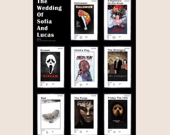 Horror Movie Wedding Seating Plan: Illustrated Film Covers