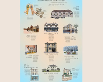 Bespoke Illustrated Pub Wedding Table Plan: Custom Venue Seating Chart