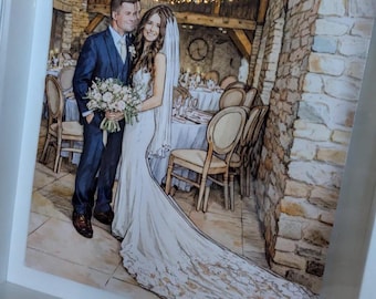Custom Hand-Drawn 3D Wedding Couple Portrait with Optional LED Lights