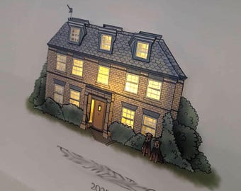 Personalised House Portrait with LED Lights | Custom Home Illustration | New Home Gift | Housewarming Present | Family Home Keepsake