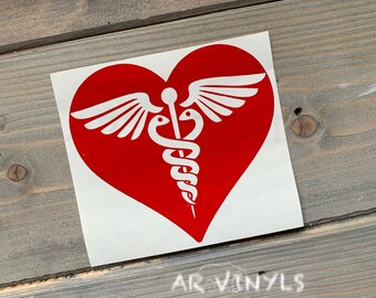 Rod of Asclepius Medical Nurse Laptop Tablet Decal // 4.25h x 4.75w #1210 Nursing Caduceus Vinyl Decal RN Symbol Car Window Sticker