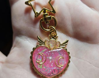 Zauberhafter Mädchen rosa Herz Schlüsselanhänger