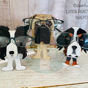 Digitale Datei SVG/EPS für Berner Sennenhund, Bulldogge und Border Collie Brillenhalter aus Laser geschnitten, Glowforge ready