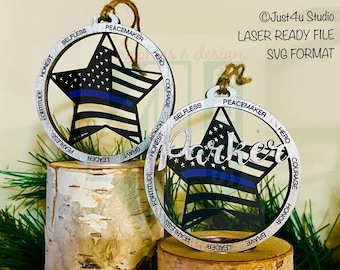 Digital File for Thin Blue Line Ornament Deputy Star for laser cuting and engraving Glowforge ready