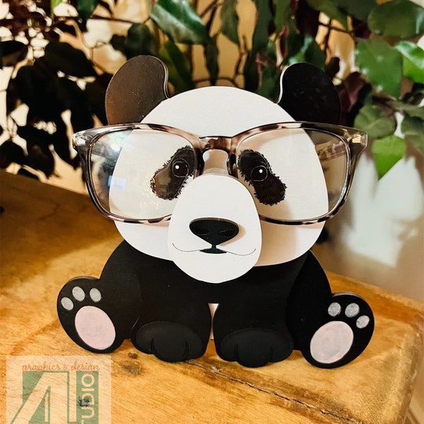 Panda Bear Eyeglass Holder Digital File SVG EPS PNG pour la découpe laser, Glowforge Ready, 3D une fois assemblé