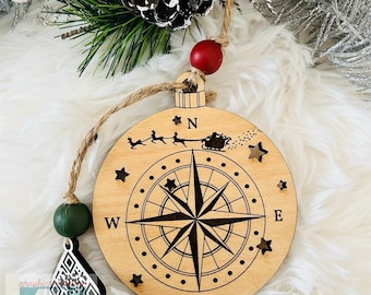 Digital File for Santa Tracker Ornament with QR Code for laser cutting and engraving, Glowforge ready
