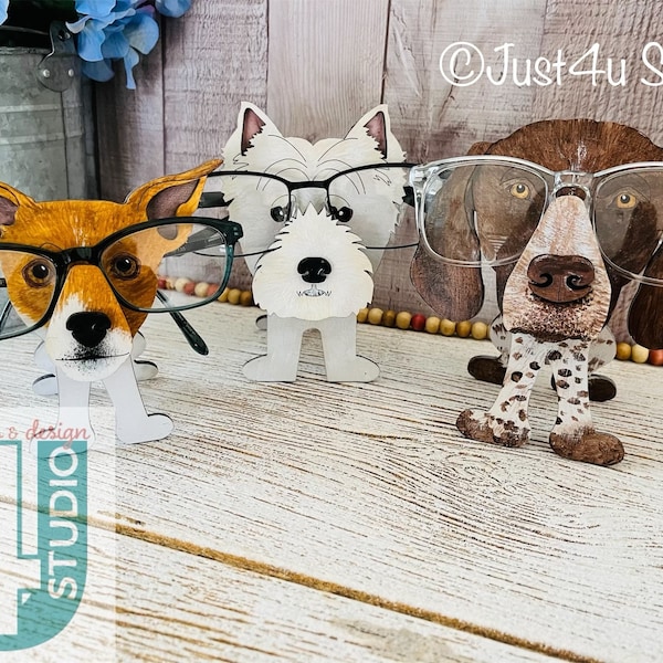 Digital File for West Highland Terrier (Westie), Jack Russell and Pointer Dog Eyeglass Holder for laser cutting, Glowforge ready svg eps dxf