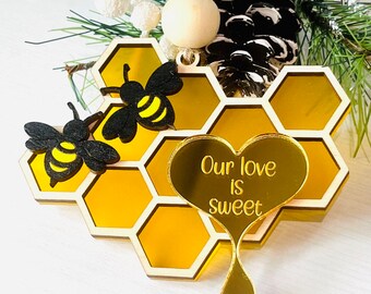 Bee Love Ornament Digitale Datei: Laser Cut Design, Glowforge Bereit (PDF-Anleitung)