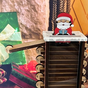 Santa Down the Chimney Countdown Advent Calendar Digital File for cutting on a Laser, Glowforge ready, svg eps ai pdf