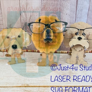 Digitale Datei SVG für Golden Retriever, Chow Chow und Cockapoo Brillenhalter Glowforge Ready