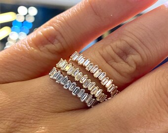 Baguette Diamond Ring, 14K Yellow Gold Baguette Half Eternity Ring, Gold Stacking Ring, 0.38ctw Baguette Diamond Women's Wedding Ring