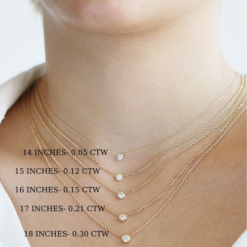 Diamond Solitaire Necklace 14K Yellow Gold Diamond Bezel Etsy