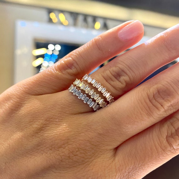 Baguette Diamond Ring, 14K Yellow Gold Baguette Half Eternity Ring, Gold  Stacking Ring, Baguette Diamond Women's Wedding Ring