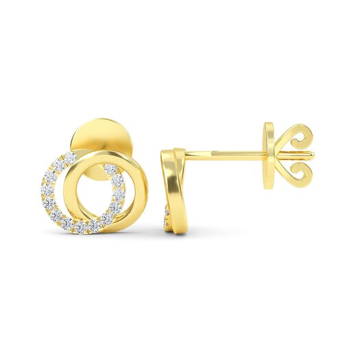 Open Circle Diamond Earrings / 14K Gold Two Circle Diamond Etsy