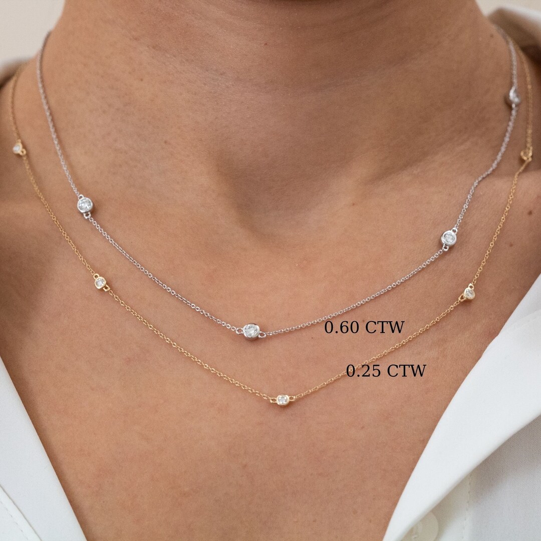 Diamond Necklace, 14K Gold Diamond Solitaire Layering Necklace, 14k