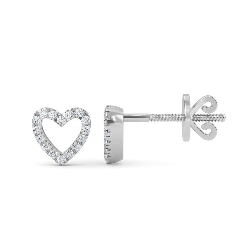 14K Gold Diamond Open Heart Stud Earrings Dainty Small Heart Studs Minimal Stud Earring Gift For Her