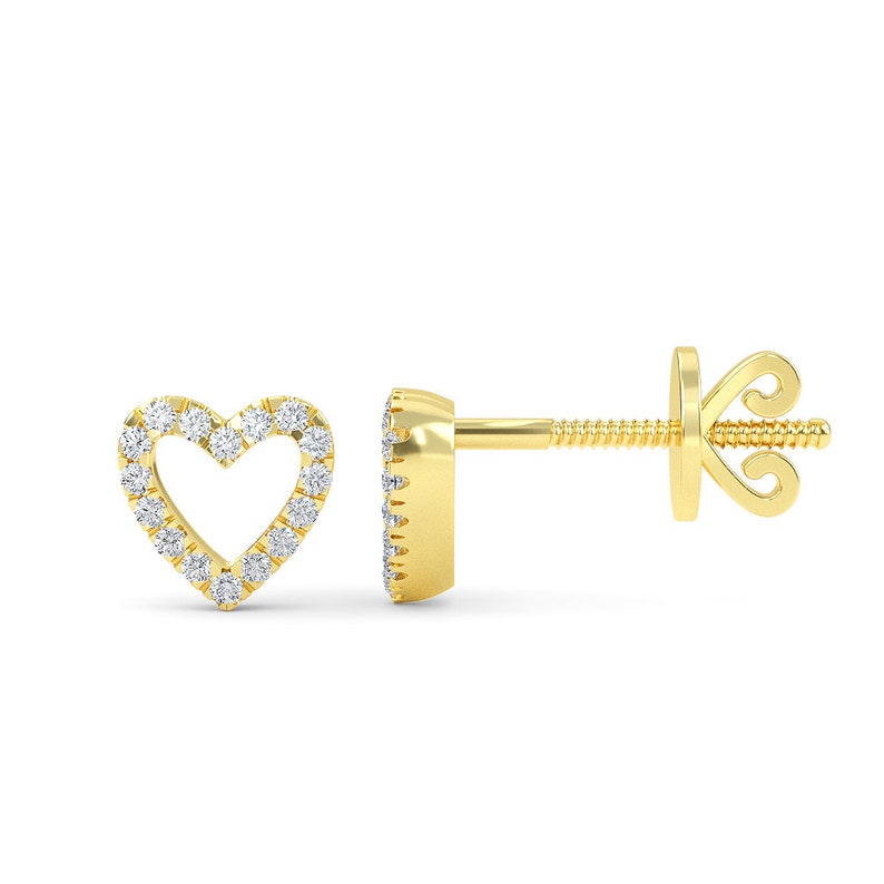 14K Gold Diamond Open Heart Stud Earrings Dainty Small Heart Studs Minimal Stud Earring Gift For Her