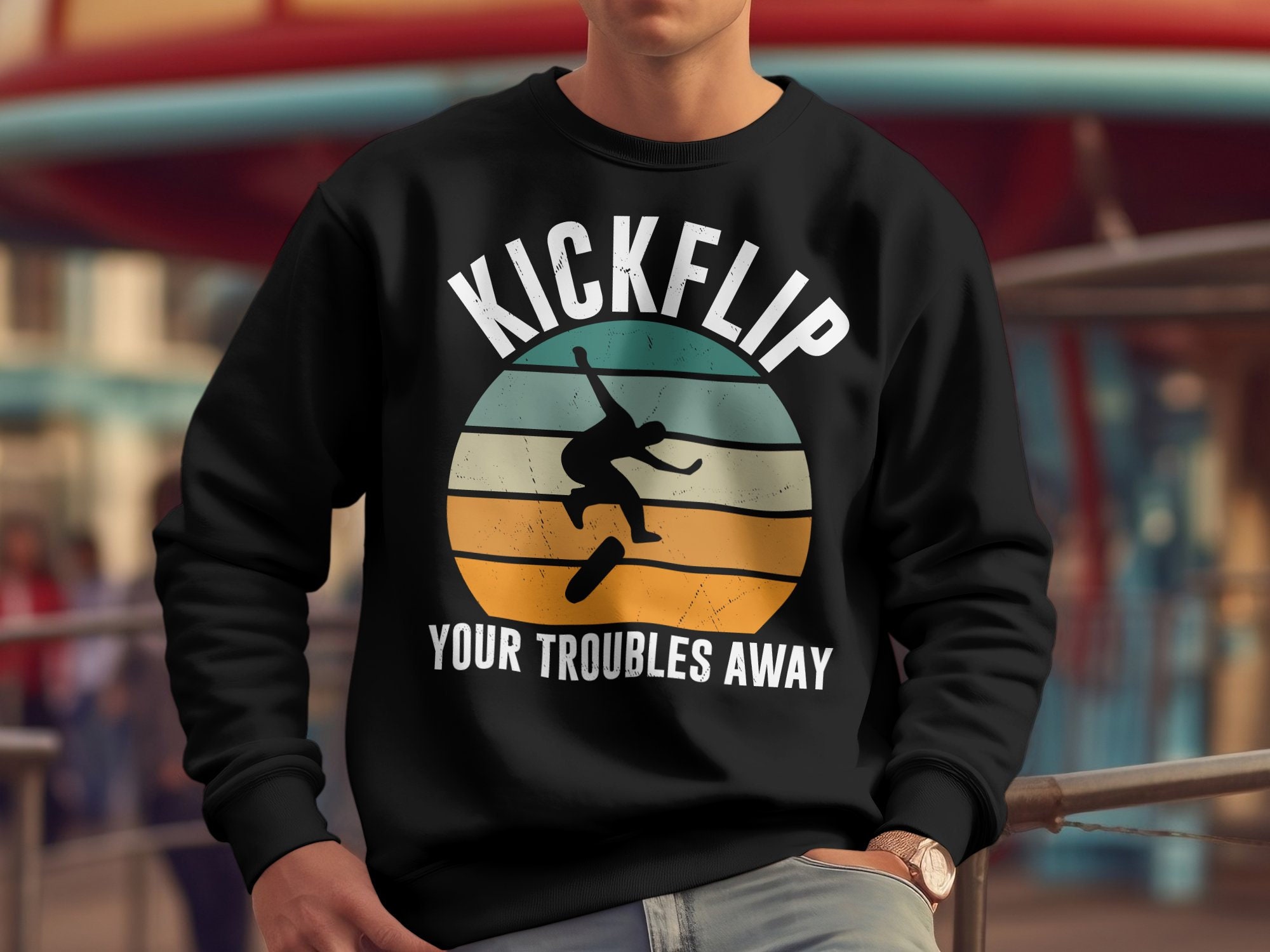 Kickflip Your Troubles Away Skateboarding T-Shirt, Skateboarder Shirt,  Skateboarding Shirt, Gift For Skater, Funny Skateboard Tee OK