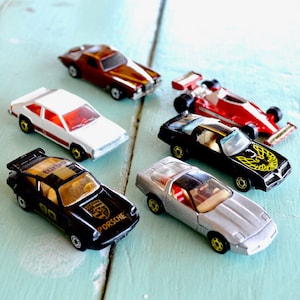 Lot of 6 Vintage Toy Cast Cars, Race Car, Sports Car, Hotrods
