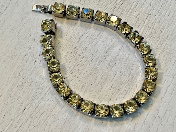 Pale Yellow Vintage Rhinestone Crystal Bracelet, … - image 1