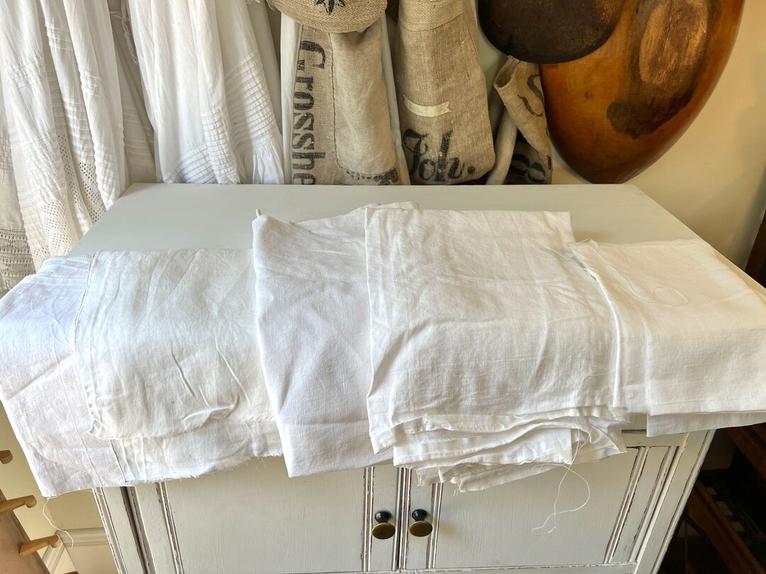 White Linen Remnants, Scrap Pack, Miscellaneous Linencotton Blend