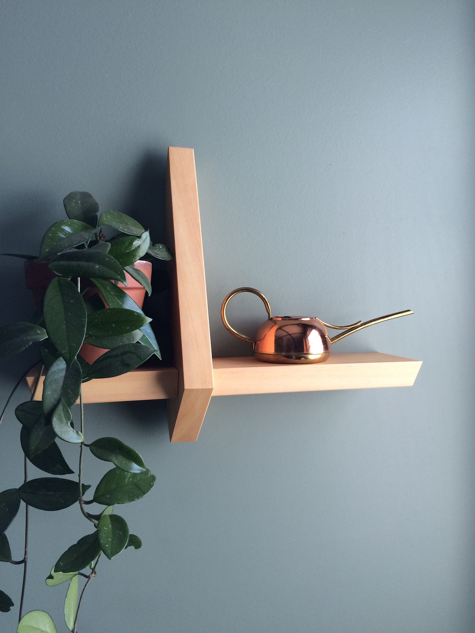 Floating angular offset wood display shelf etsy