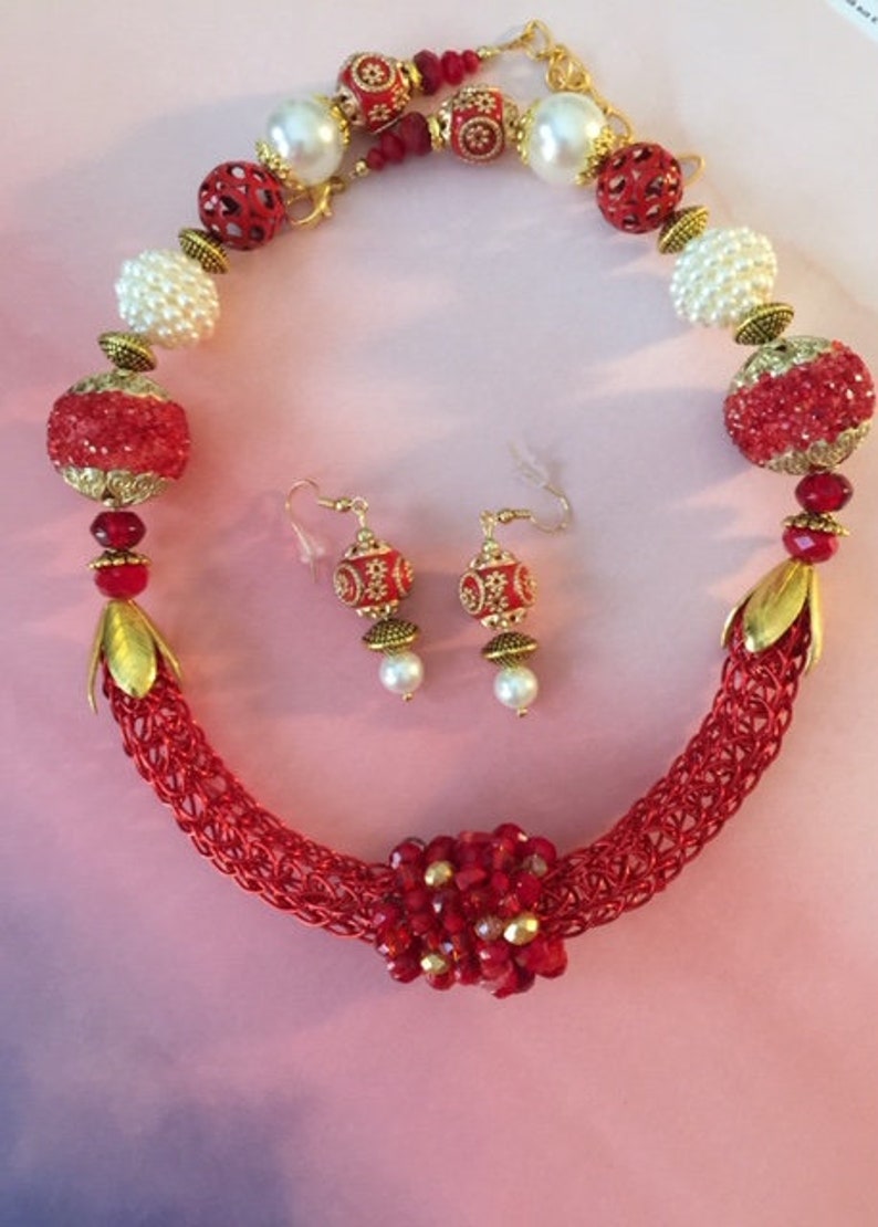 Viking Knit ~ Handmade ~ 18 Necklace ~ Lobster Claw Clasp ~ Matching Earrings ~ Free Shipping ~ Gift Boxed