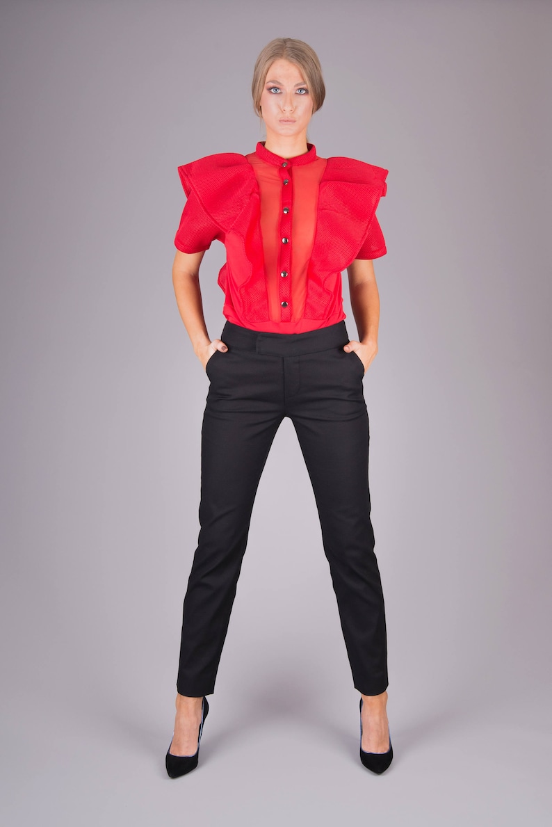 Damenhose Mit Weitem Bein - Hoch Taillierte Business Hose Für Arbeit & Freizeit