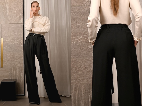 Women's Wide Leg Pants, Black Palazzo Pants, Black Wide Leg