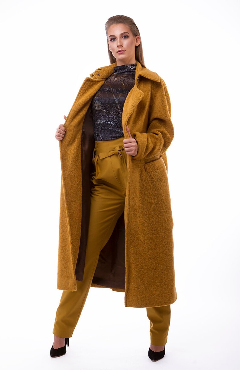 Oversized Double Breasted Faux Fur Teddy Coat, Teddy Coat, Long Coat, Maxi Coat, Mustard Wool Coat, Plus Size Coat, Winter Coat, Wool Coat image 3
