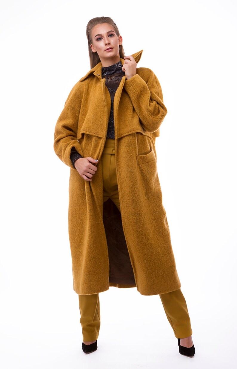 Oversized Double Breasted Faux Fur Teddy Coat, Teddy Coat, Long Coat, Maxi Coat, Mustard Wool Coat, Plus Size Coat, Winter Coat, Wool Coat image 2
