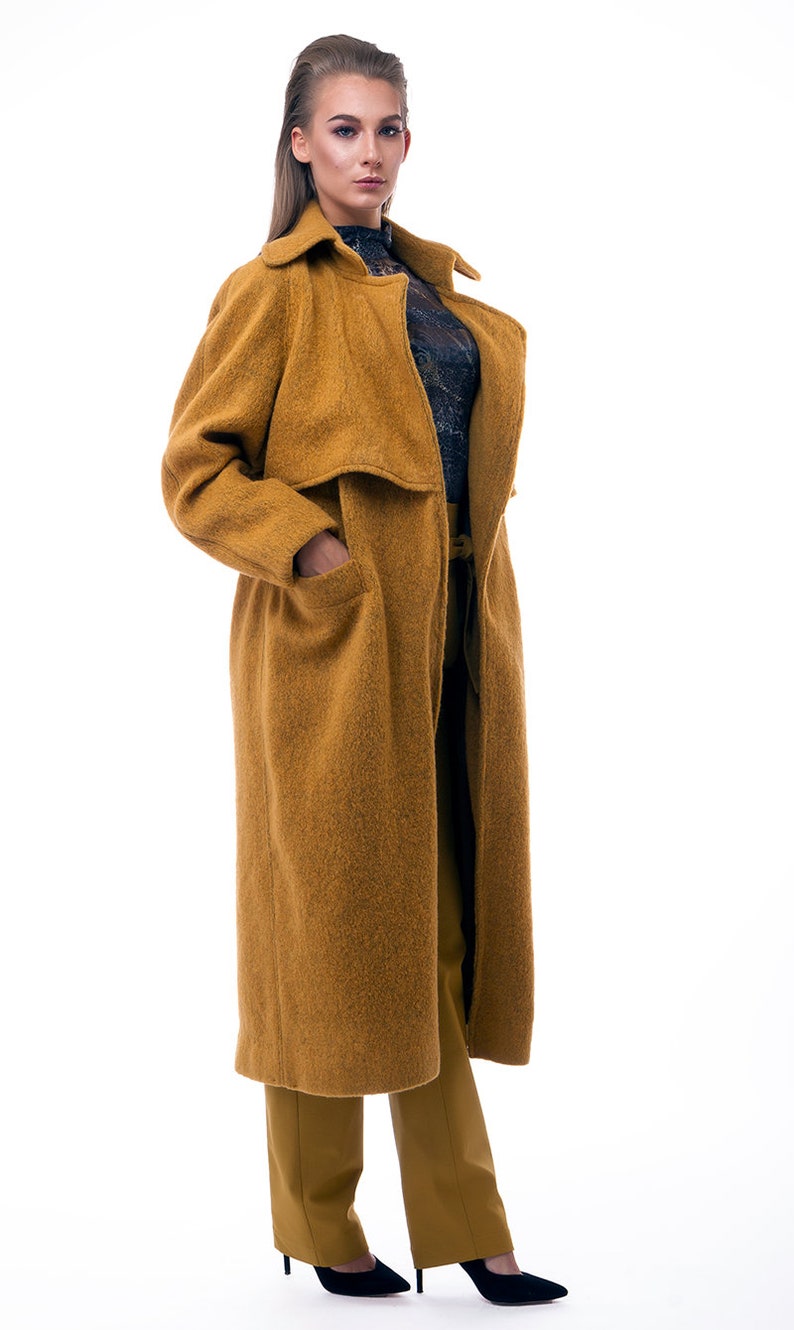 Oversized Double Breasted Faux Fur Teddy Coat, Teddy Coat, Long Coat, Maxi Coat, Mustard Wool Coat, Plus Size Coat, Winter Coat, Wool Coat image 4