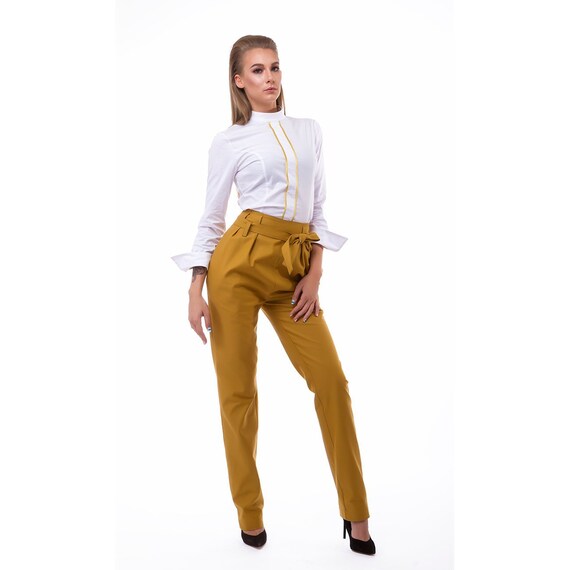 mustard yellow high waisted pants