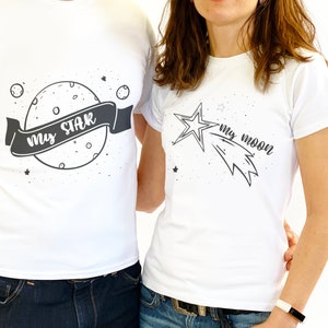 Stern und Mond Passend, T-Shirt Paar Passend, Valentinstag Geschenk, Love Bite Couple, Hubby Wifey Tee, His Hers Hochzeit Geschenk, Tshirt Love