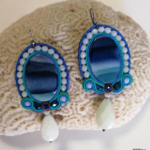 Soutache Earrings Large earrings Blue earrings Dangling earrings Gift for her Soutache Earrings Drop earrings Gift for her