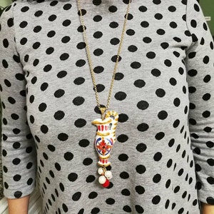 Sicilian necklace, ceramic necklace Caltagirone, Sicilian amphora, traditional Sicilian amphorae necklace, Sicily hand made, coral, pearls, Sicily