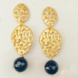 Pendant earrings Earrings Semiprecious stones Earrings Brass earrings Earrings made in Italy Gift for her Gold brass pendant earrings Earrings