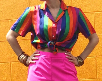 1980s Striped Rainbow Blouse