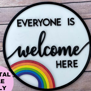SVG-BESTAND, trots teken, regenboog teken, trots ronde, Glowforge klaar, laser SVG, iedereen is hier welkom teken, LGBTQ