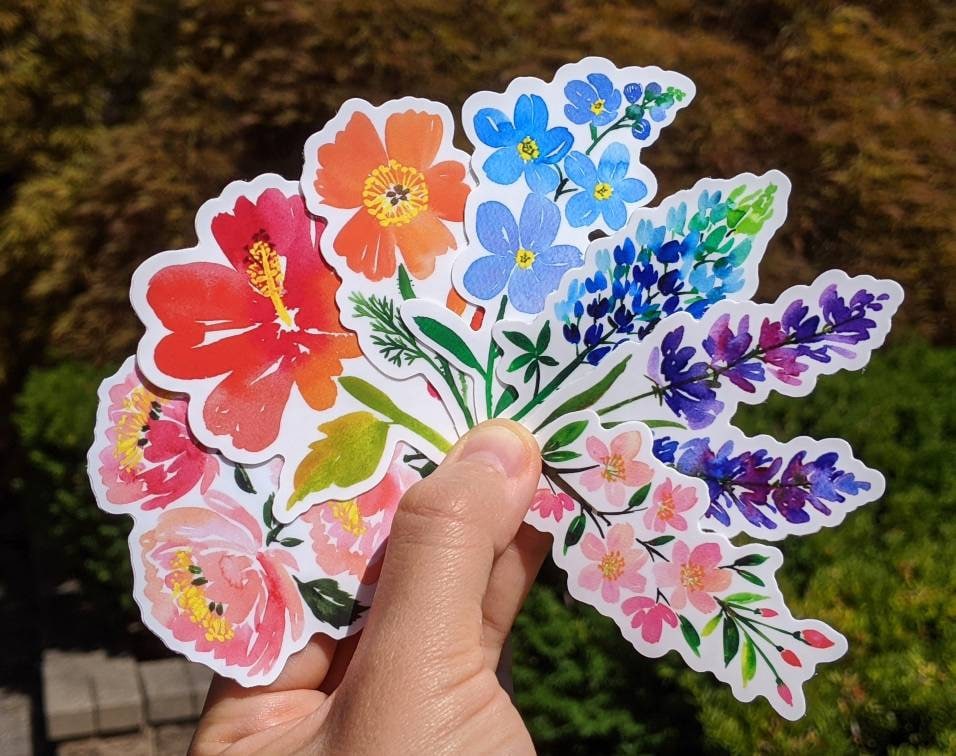 7 Flowers Vinyl Decal Stickers Set. Laptop Sticker. Lavender. Etsy