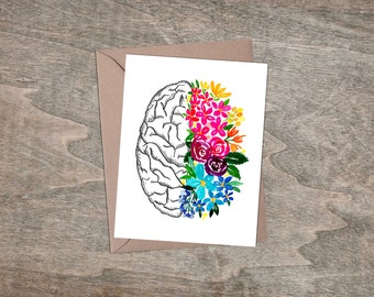 Anatomical brain flower card, gift for medical workers, doctors, nurses. Neurologists, neurology