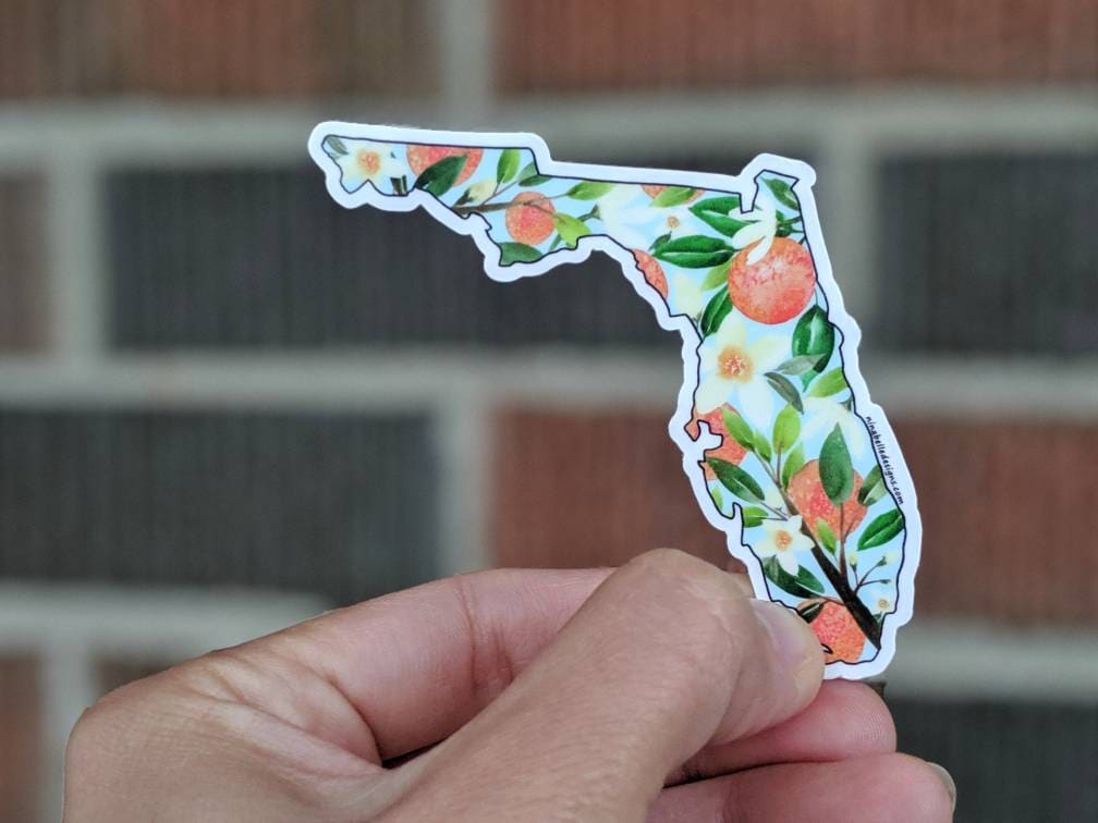 Florida state floral watercolor map design sticker. vinyl decal stick…