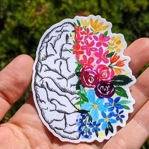 Anatomical brain floral vinyl sticker. Flower vinyl decal sticker.  Laptop sticker. Nurse doctor gift stickers. Neurological doctor.