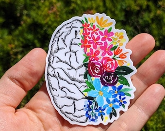 Floral Anatomical Brain Vinyl Sticker: Doctor Nurse Gift