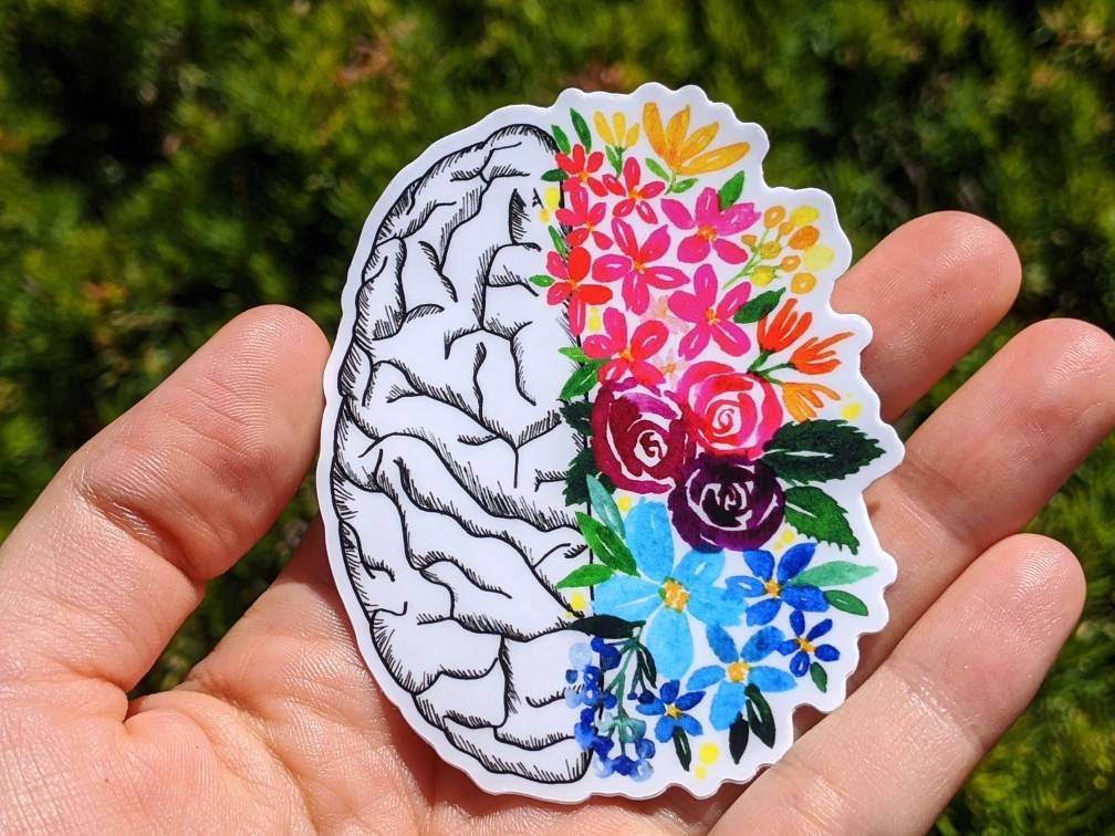 Anatomical brain floral vinyl sticker. Flower vinyl decal sticker.  L…