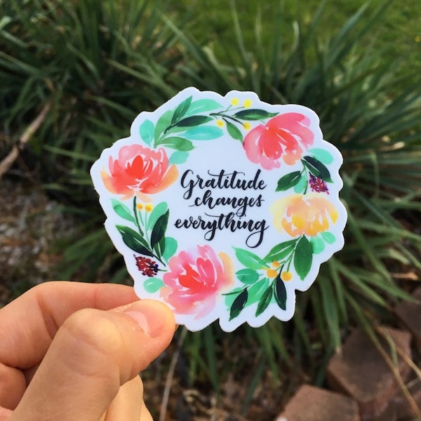 Gratitude floral watercolor design sticker. Floral Wreath vinyl decal sticker.  Laptop sticker. Flower stickers. Waterproof sticker.Grateful