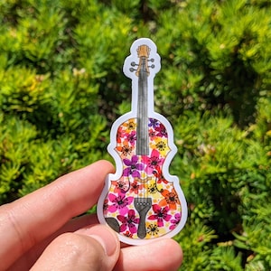 Floral violin vinyl sticker. watercolor design sticker. Flower vinyl decal sticker.  Laptop sticker. Flower gift decal stickers.
