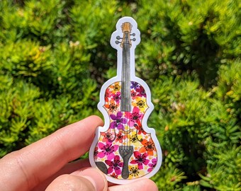 Floral Violin Vinyl Sticker: Watercolor Flower Decal